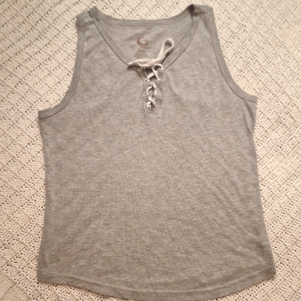 Pj Couture Lace-Up Gray Tank Top Size M